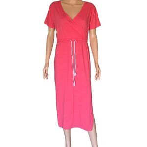 Oyan Pink Jersey Knit Midi Dress with Drawstring LARGE